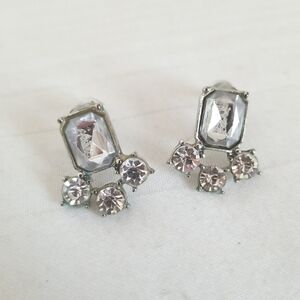 Silver Rhinestone Square Round Earrings
